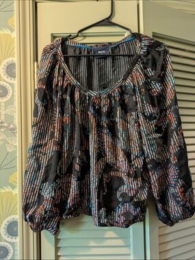 Anthropologie Black Multicolor Striped Paisley Peasant Blouse